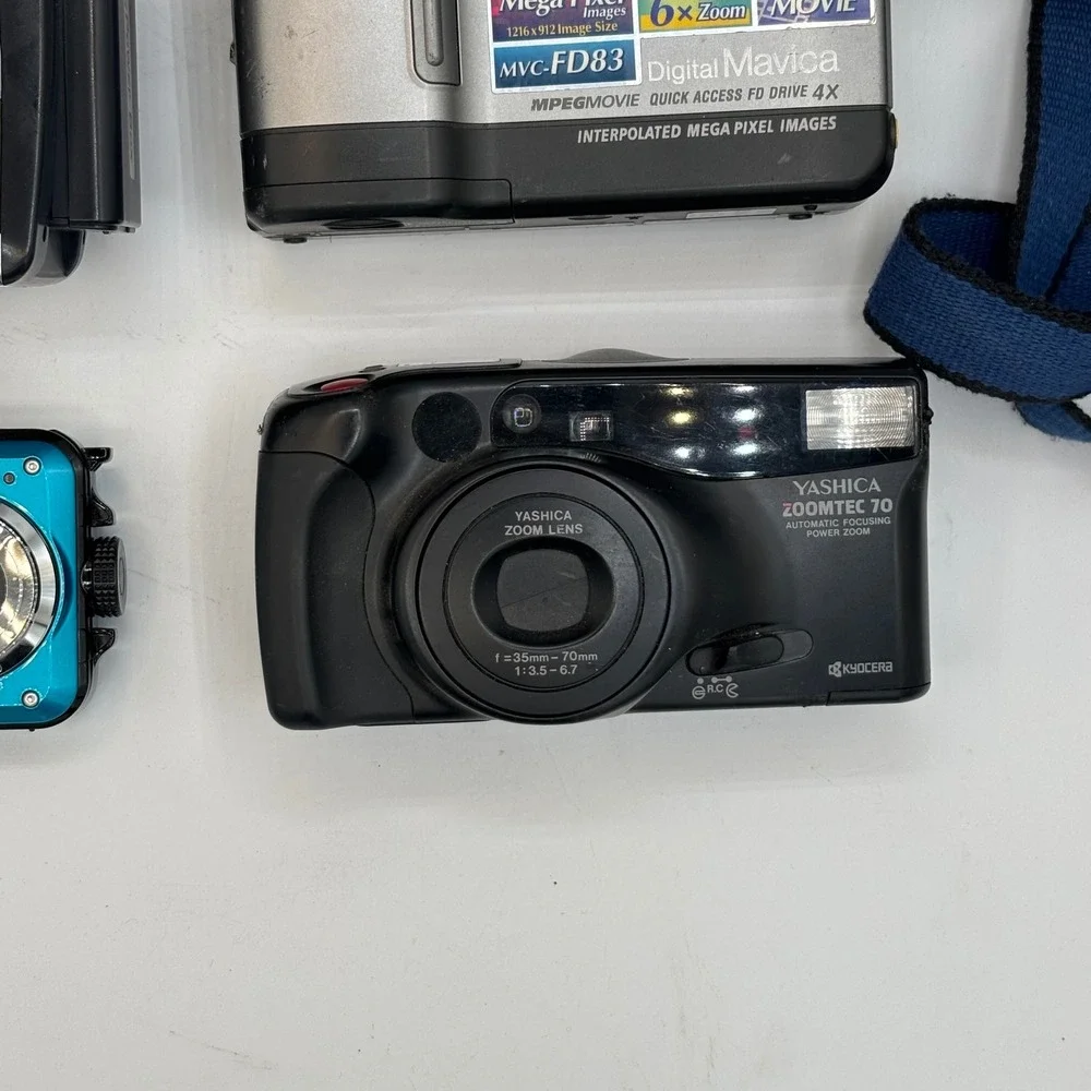 Vintage Camera Lot Sony Digital Mavica MVC-FD83 Yashica Zoomtec 70 Blue UNTESTED